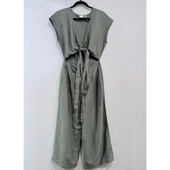 Aritzia Wilfred Revolve Brax Linen Blend Jumpsuit Sagesse Grey Green Wrap sz 8 - Picture 4 of 5